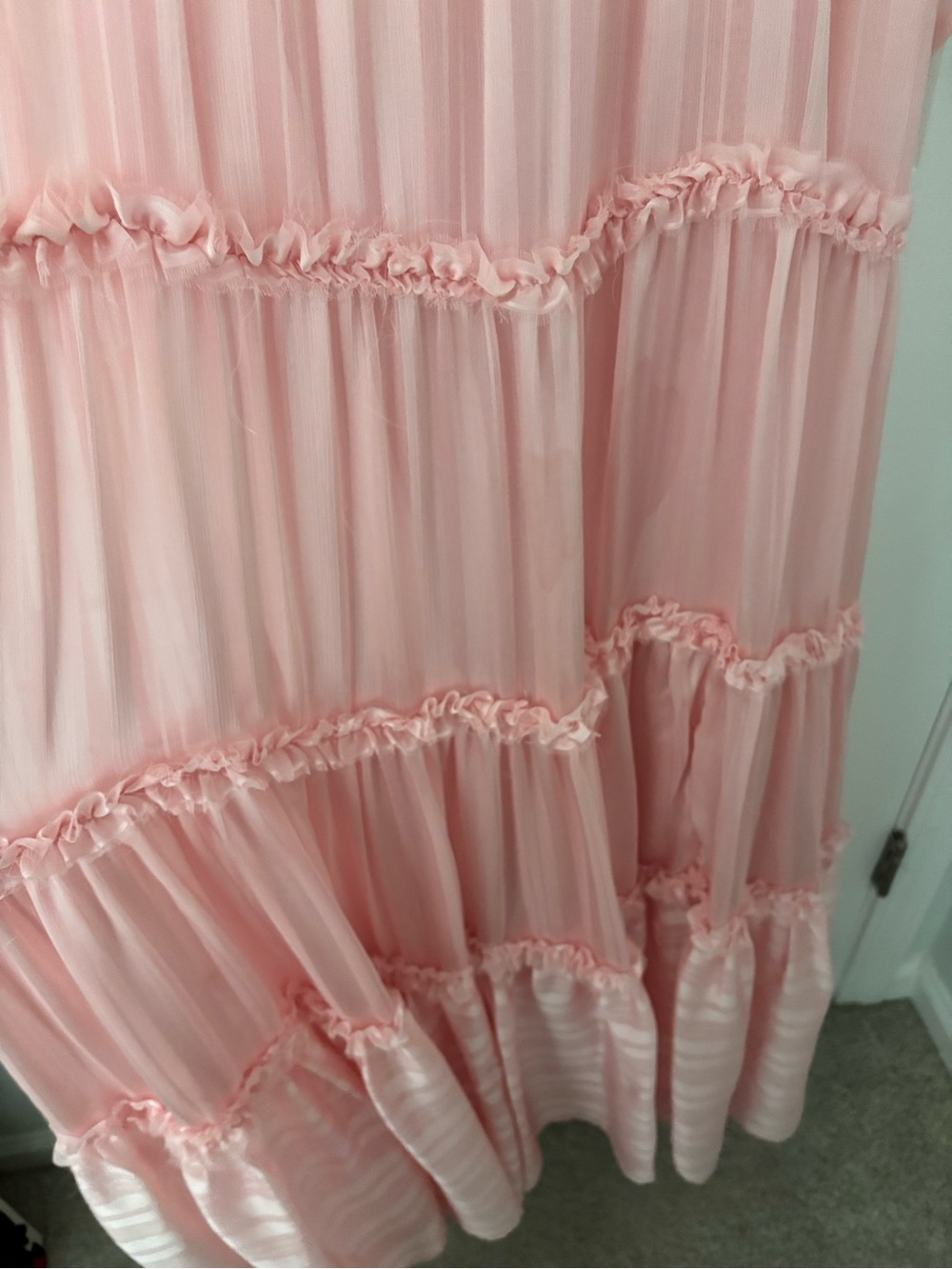 Loveshackfancy Burrows Pink Maxi Dress Fringe Ruffle Layered Tie Shoulder 12 - Picture 6 of 9